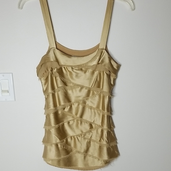 Cache Womens Layered Ruffled Gold Strap Top Sz Med - Picture 1 of 5